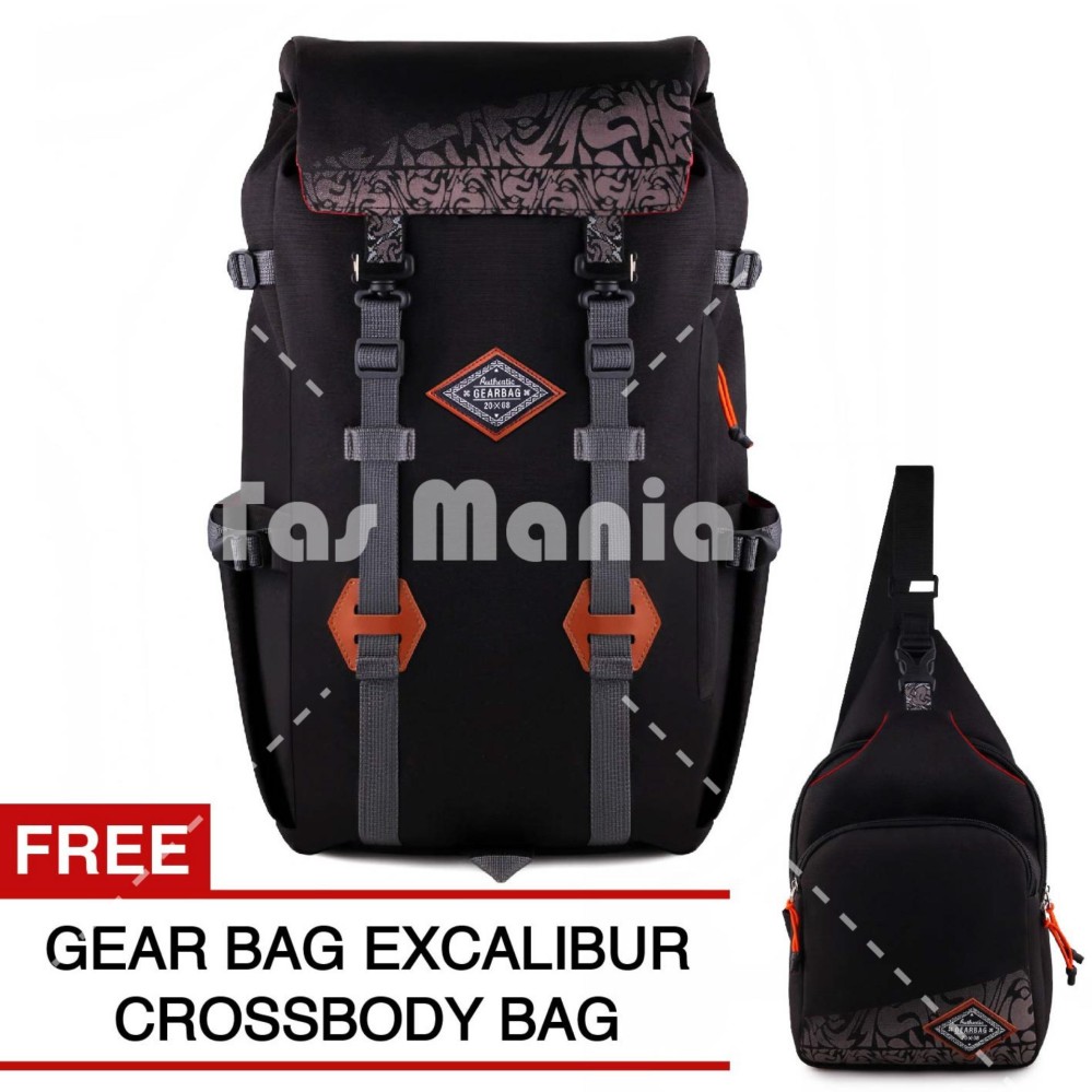 Tas Ransel Gear Bag Excalibur Mountaineering Tas Laptop Backpack - Black EX88 + FREE Tas Selempang Excalibur Crossbody Bag Tas Gunung Tas Pria Dailypack Tas Fashion Pria