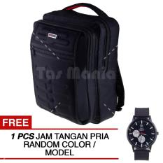 Tas Ransel Gress Emboss Tas Laptop Backpack - Hitam + FREE Jam Tangan Pria Random Model Tas Pria Tas Kerja Tas Messenger Tas Slempang Tas Fashion Pria