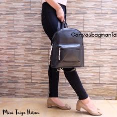 Tas Ransel Mini / Kecil Bahan Kulit Taiga (Hitam)