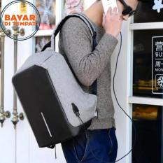 Tas Ransel Polo Top Tas Laptop Tas Punggung Tas Kerja Tas Ransel USB Charger Tas Charger 9901 Tas Anti Maling Tas Polo Import Original - Black Grey
