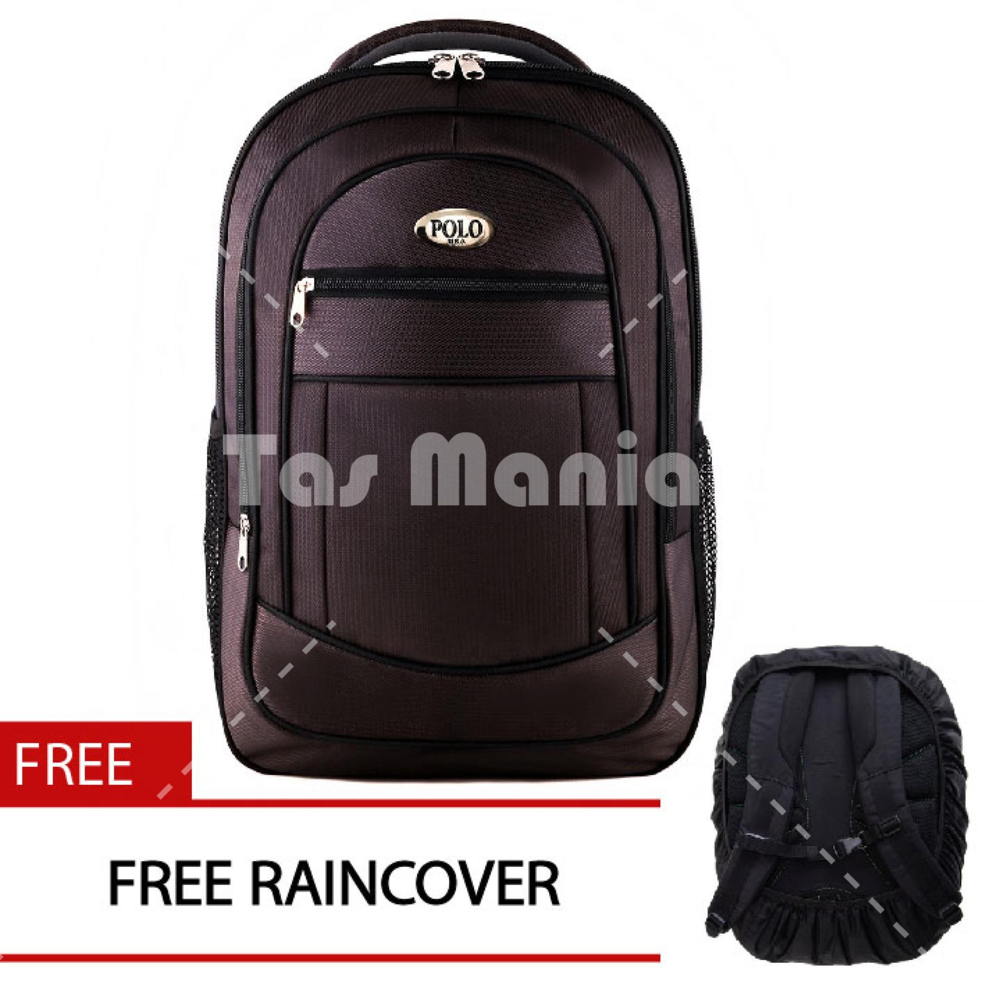 Tas Ransel Polo USA King Cobra Tas Laptop Backpack - Brown + FREE Raincover Tas Pria Tas Kerja Tas Sekolah Tas Fashion Pria