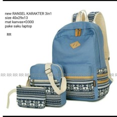 Tas Ransel Sekolah Anak Motif Corak 3in1 New Karakter Tribal Aztec Batik Kijang Rusa Deer