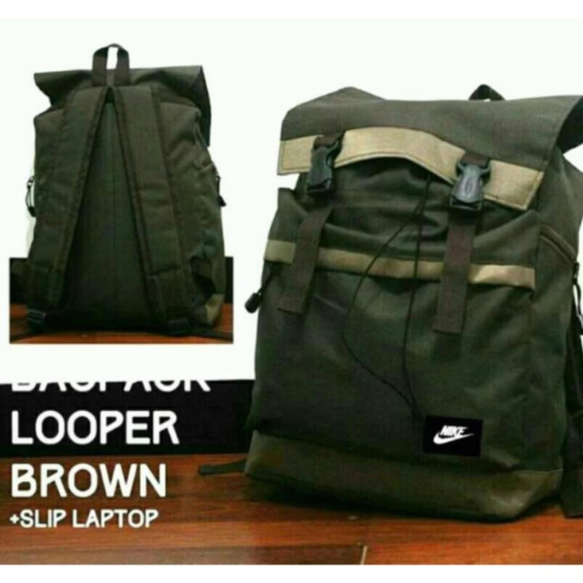 Tas Ransel Sekolah Looper Tas BackPack Ransel Cowok Cewek - Looper Brown
