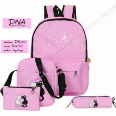 TAS RANSEL SET 4 IN 1 / BACKPACK SEKOLAH / TAS BERANAK MOTIF CAT LOVE