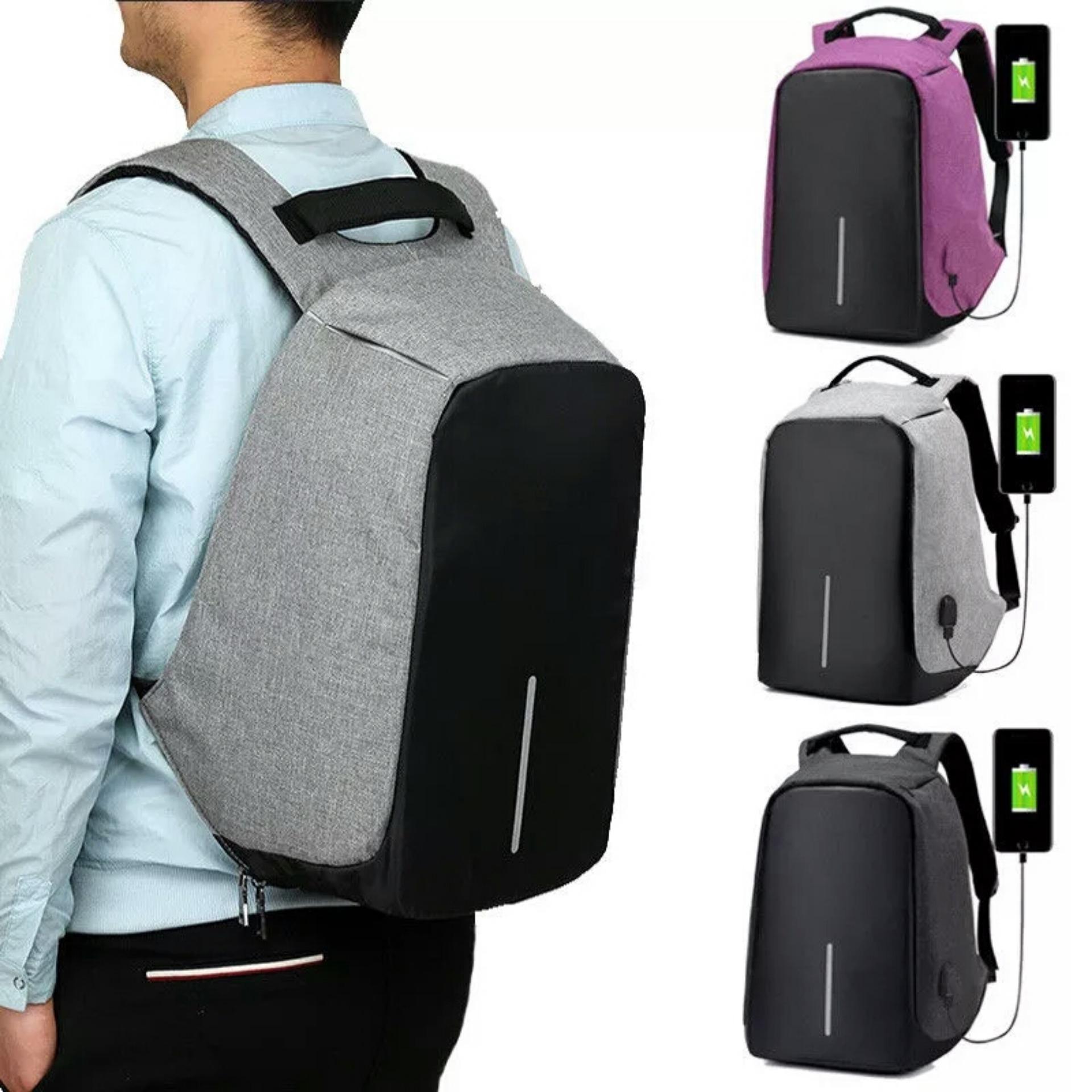 Tas Ransel USB port charger,Smart Backpack Anti Air Anti Maling-thief (GREY)