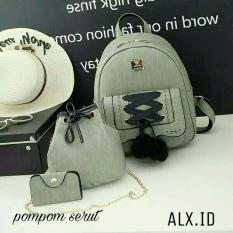 tas ransel wanita pompom serut