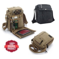 Tas selempang kanvas pria sling bag vintage (BROWN)