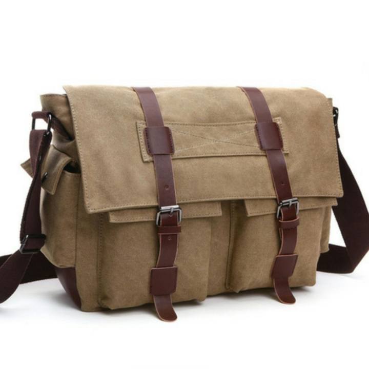  Tas  Selempang  Kanvas Zou Lun  Duo  8168 Krem Khaki Tas  