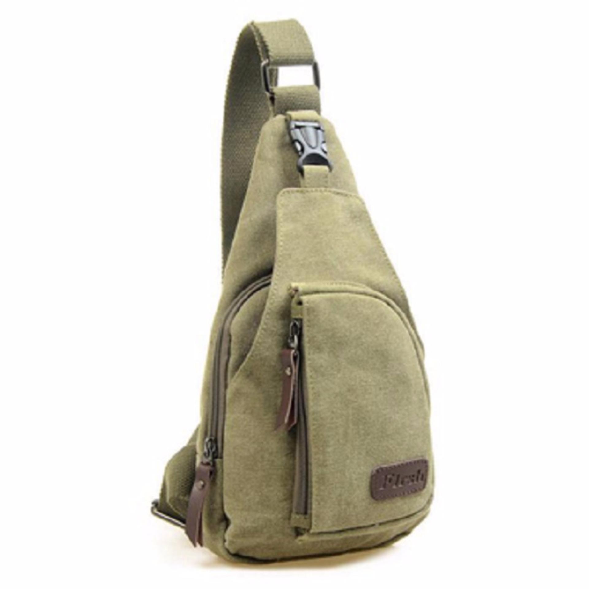 Tas Selempang Kasual Bahan Canvas - Green