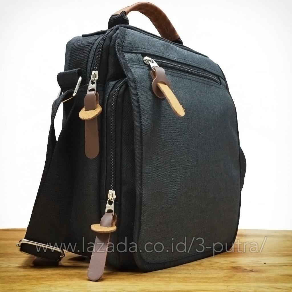 Tas Selempang/ Tas Slempang Kanvas /Sling Bag / Tas Bahu/ Tas Slempang Cowok/ Tas Slempang cewek/ Tas Murah - ( 3P Slempang Depan Tertutup ) - Black