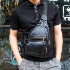 Tas Slempang Import / Import Messenger Bags / Import Sling Bags Canvas Fashion ( 3P New Leather Sling Bag ) - Black