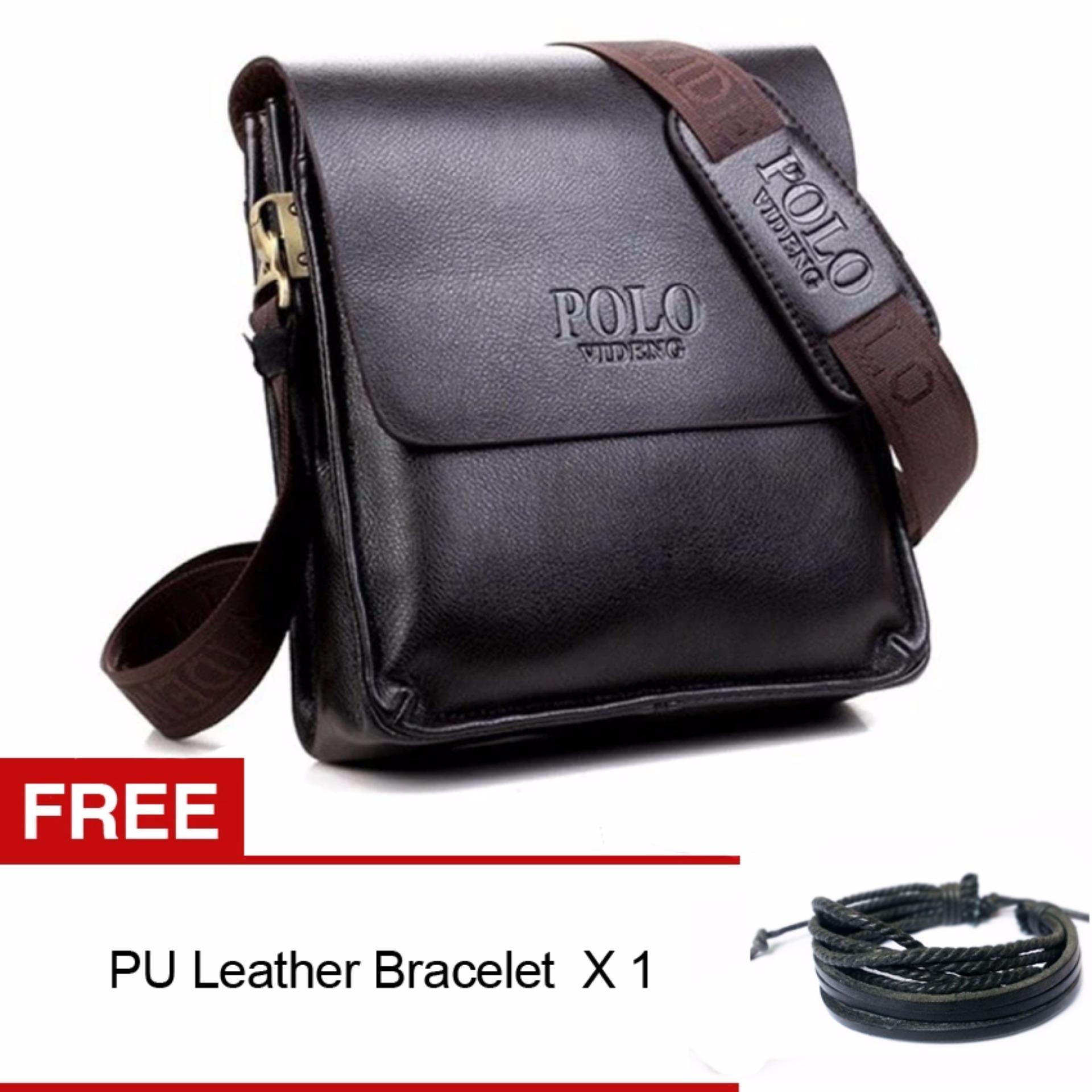 Tas Tangan Pria Polo Tas Tangan Kurir PU Kulit Bahu Pria Tas Fashion Kasual
