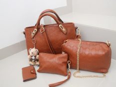 Tas Wanita - Kulit Buaya PU Faux Leather Tote Shoulder Hand Bags (Set of 5) - COKLAT