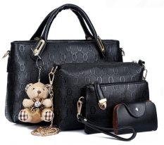 Tas Wanita - Kulit Buaya PU Faux Leather Tote Shoulder Hand Bags (Set of 5) - Hitam