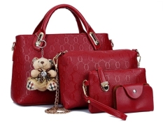 Tas Wanita - Kulit Buaya PU Faux Leather Tote Shoulder Hand Bags (Set of 5) - Merah