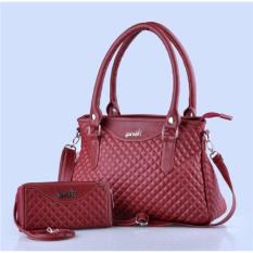 tas wanita model terbaru / tas wanita plus dompet cantik fkn 005 / tas slempang wanita / tas cincing cewek murah warna merah - kuliah kampus