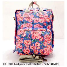 Tas Wanita Ransel Fashion Backpack DIAPERS 3in 1 178 - 8 Ungu FLoral