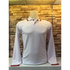 TBK fashion - Kaos Berkerah Polo Shirt List M L XL Lengan Panjang Atasan Pria Cowo Lacos Fashion Simple Keren Formal Casual Bagus Murah Elegant - Putih