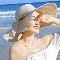 Sepuluh. F 2017 New Anti-UV Hat, Wanita Korea Lipat Sun Hat, Topi Matahari Pantai, Fashion Leisure Straw Hat (Black Side)-Intl