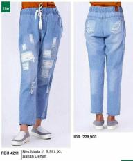 Terbaru..Celana Jeans Wanita Motif Sobek-Biru Muda Terbaru Tali GF Ori