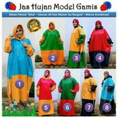 TERLARIS Jas Hujan Mantel Gamis Muslimah Kombinasi Jumbo Besar - Biru Muda Orange