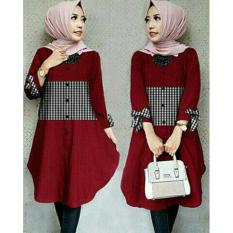 UC Atasan Kemeja Terusan Wanita Polos Kotak / Kemeja / Long Hem / Dress Muslim / Hijab Tanpa Pasmina (nixtu bbonri) NR - Merah