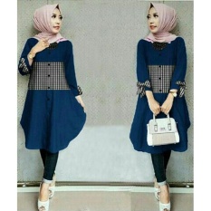 UC Atasan Kemeja Terusan Wanita Polos Kotak / Kemeja / Long Hem / Dress Muslim / Hijab Tanpa Pasmina (nixtu bbonri) NR - Navy