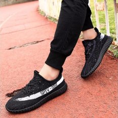 TF 2017 New Men's Casual Ringan dan Berongga Udara untuk Olahraga Lari Bersih Kain Olahraga Sepatu (Hitam dan Putih) -INTL (EU: 40)