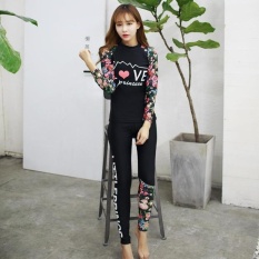 TF Korean new sport diving suit Two-piece printed fashion longsleeve long pants swimsuitBlack - intl