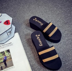 TF LADIES Gaya Baru Sandal Gaya Korea Fashion Wedges Platform Slides (Hitam dan Kuning)-Intl