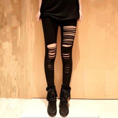 TF Wanita Unik Kasual Kepribadian jeans Versi Korea dari Tipis Kesembilan Pant (Hitam) -INTL (Int: Satu Ukuran)