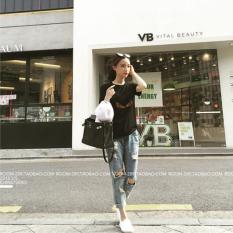TF Wanita jeans Temukan Lubang jeans Fashion Paint (biru Muda)-Intl