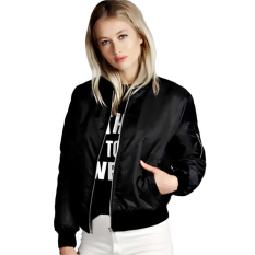 The Fashion Jaket Bomber Wanita Berlengan Panjang untuk Musim Gugur Outwear Pendek Kasual Berkerah Standar M (hitam)