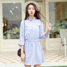Versi Korea dari Desain Remaja, Garis Vertikal Menunjukkan Dasi Tipis, Baju Kemeja, Setengah Lengan Santai Rok-Intl