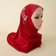 National Womens Headscarf Ditutupi dengan Es Thread HIjaband Malaysia Bordir Topi Merah-Intl
