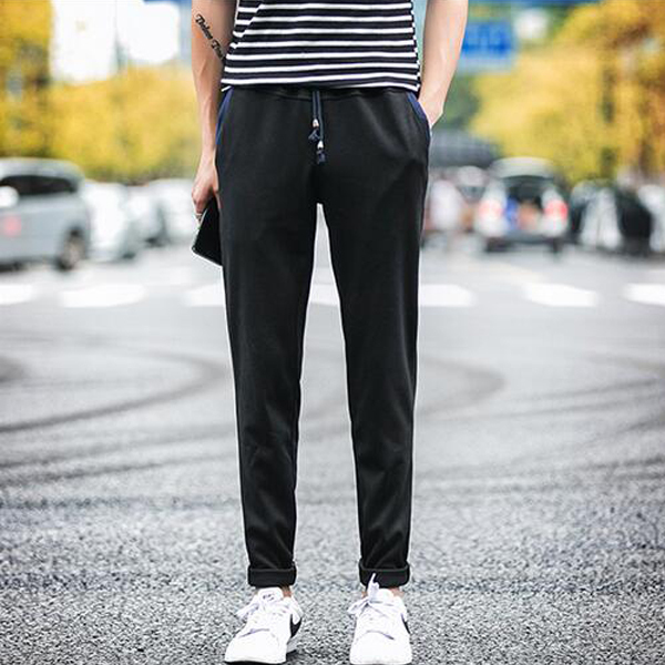 Pria Baru Fashion Cotton Outdoor Jogging Celana Korea Slim Celana Kaki Casual Trousers Pengikat Elastis Youth Hitam