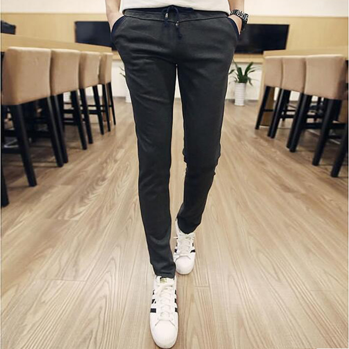 Baru Laki-laki Katun Mode-luar Ruangan Jogging Pants Celana Korea Pelangsing Kesemek Panjang Santai Elastis Hantaman Pemuda Abu-abu Dark
