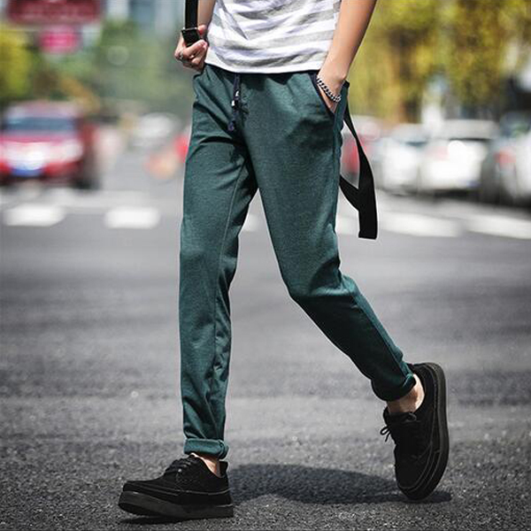 Pria Baru Fashion Cotton Outdoor Jogging Celana Korea Slim Celana Kaki Casual Trousers Pengikat Elastis Youth Green