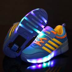 Roller Baru Sepatu Anak Heelys Skates LED Bercahaya Wheel Pulley Tali Sepatu Roda Tunggal dengan Light (biru) -Intl