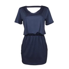 Baru Sexy Pink Halter Dress Cool Pinggang Gaun Palsu Dua Potong Ayam Heart Collar Pack Rok S-XL (Biru) -Intl