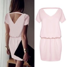 Baru Sexy Pink Halter Dress Cool Pinggang Gaun Palsu Dua Potong Ayam Heart Collar Pack Rok S-XL (Pink) -Intl