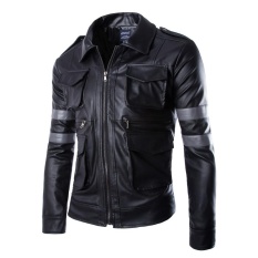 Tren Baru Pria Kualitas Tinggi Kolam Biasa Kulit Jaket (hitam)-Intl