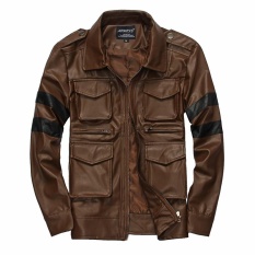 Tren Baru Pria Kualitas Tinggi Kolam Biasa Kulit Jaket (kopi)-Intl