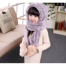 Beludru Tebal Anak-anak Scarf dengan Sarung Tangan Hat Musim Gugur dan Musim Dingin Hangat Gaya Korea Fashion Lucu Syal dengan Sarung Tangan Cap Grey Merah Muda Hitam-Intl