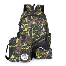 Tiga Potong USB Backpack Tas Komputer Travel Bag Shockproof Tote Bag Outdoor Sports Backpack Hiking Backpack Climbing Backpack Mountaineering Backpack Original Herschel (Hijau) -Intl