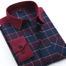 Kasual flanel pakaian Slim lengan panjang baju kemeja kemeja kotak-kotak (DMM39)