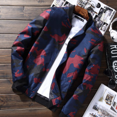 Jaket Pria Kamuflase Santai Versi Korea (Merah tua) Baju Atasan Sweter Pria
