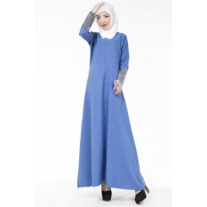 Tidepioneer Elegant Brief Muslim Long Dress For Women Summer Dress Long Sleeve(Blue)