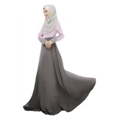 Tidepioneer untuk Wanita Muslim Wanita Baju Kurung Lengan Panjang Gaun L16016 Grey-Intl