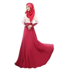 Tidepioneer untuk Wanita Muslim Wanita Baju Kurung Lengan Panjang Gaun L16016 Merah-Intl